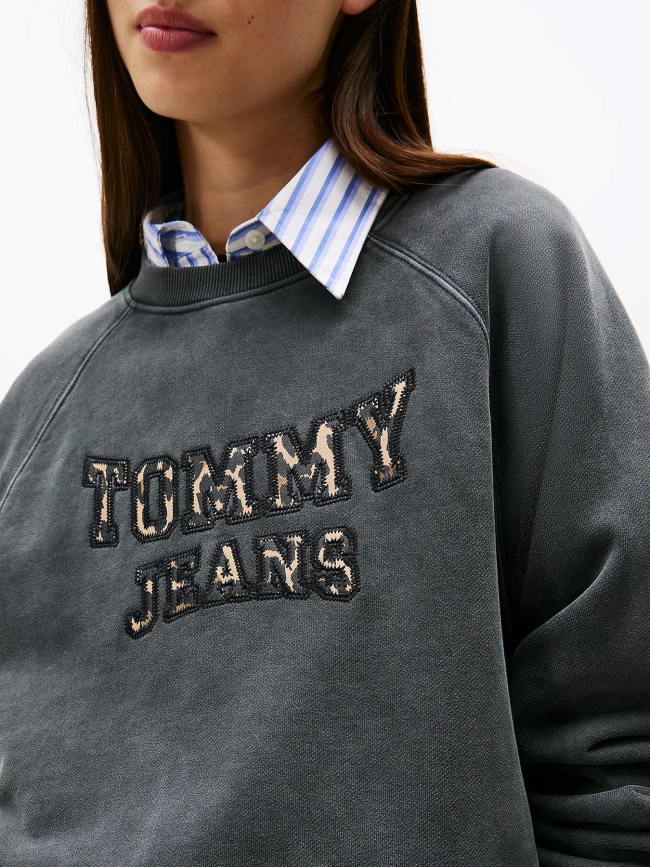 Sweat logo léopard varsity gris femme - Tommy Jeans