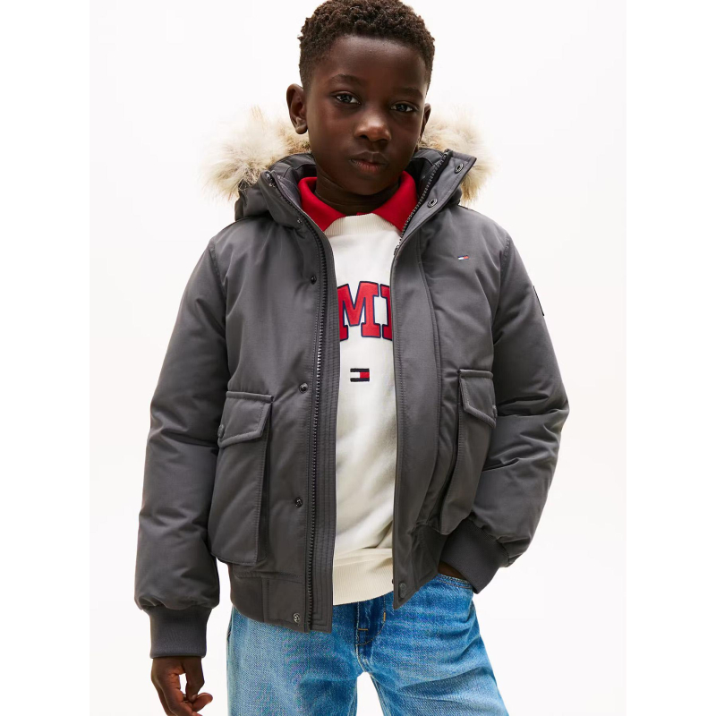 Blouson bomber  à capuche gris garçon - Tommy Hilfiger