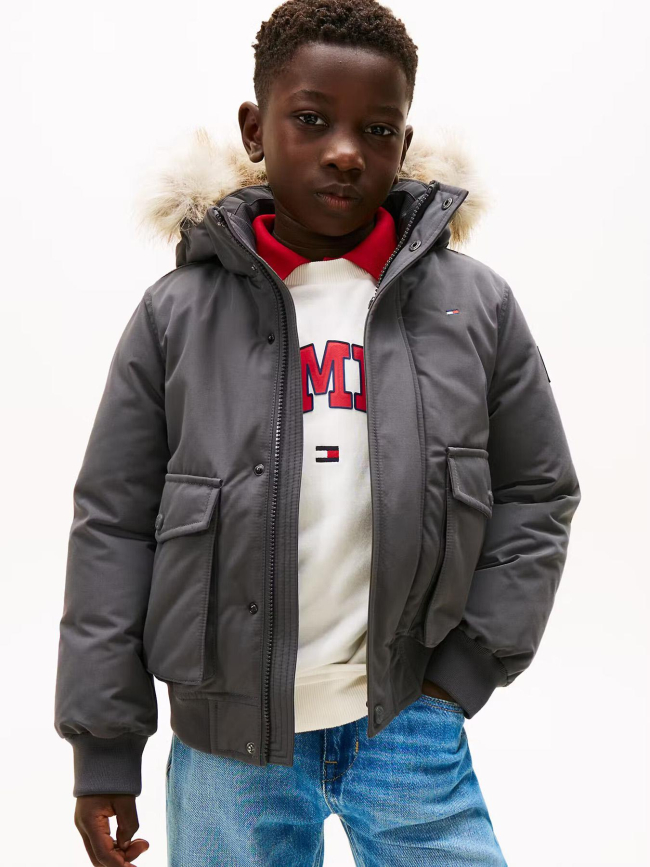 Blouson bomber  à capuche gris garçon - Tommy Hilfiger