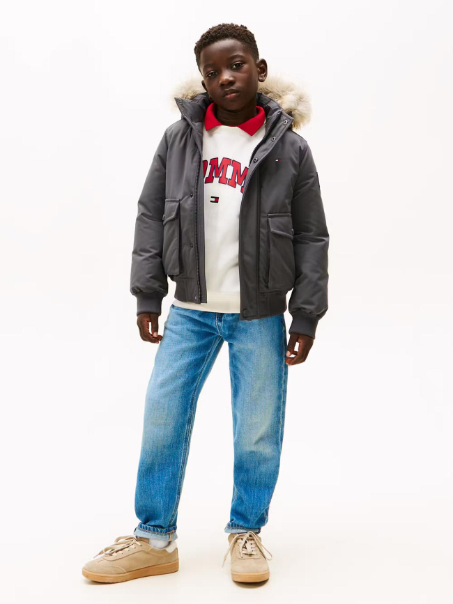 Blouson bomber  à capuche gris garçon - Tommy Hilfiger