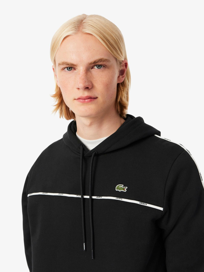 Sweat à capuche tape noir homme - Lacoste