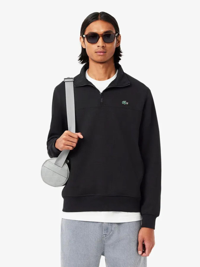 Sweat col zippé uni noir homme - Lacoste