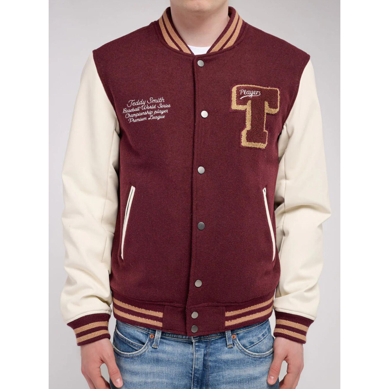 Blouson teddy b-romeo bordeaux et écru homme - Teddy Smith