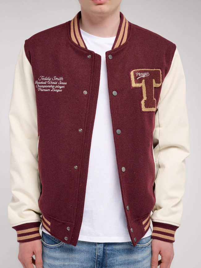 Blouson teddy b-romeo bordeaux et écru homme - Teddy Smith