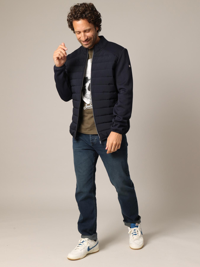 Sweat zippé matelassé bi-matière thomas noir homme - Deeluxe