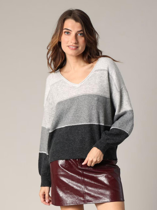 Pull col v lodina gris femme - Deeluxe