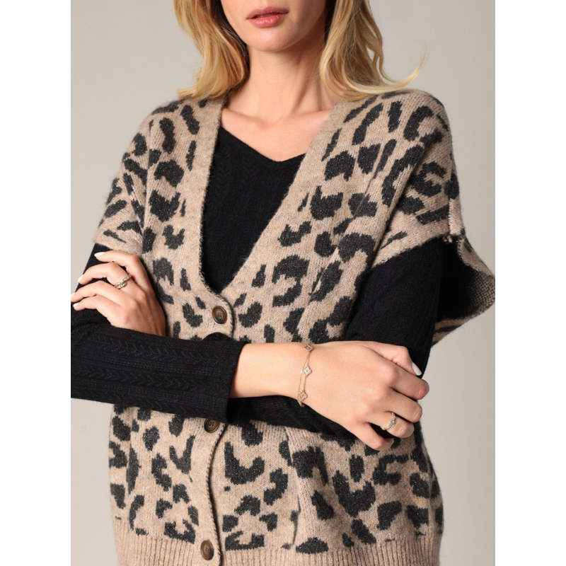 Gilet sans manches léopard brillant nerile marron femme - Deeluxe