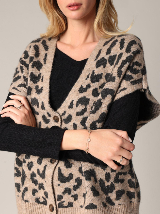 Gilet sans manches léopard brillant nerile marron femme - Deeluxe
