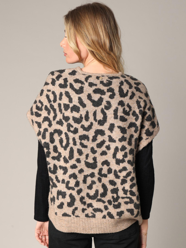 Gilet sans manches léopard brillant nerile marron femme - Deeluxe