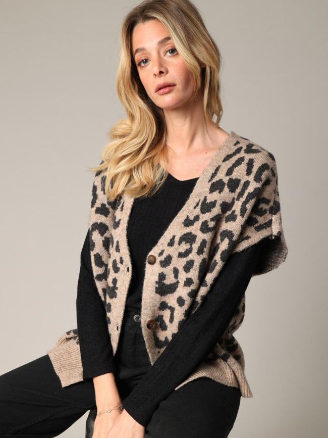 Gilet sans manches léopard brillant nerile marron femme - Deeluxe