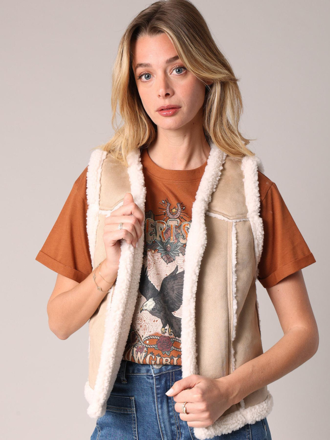 Gilet sans manches style sherpa svany beige femme - Deeluxe