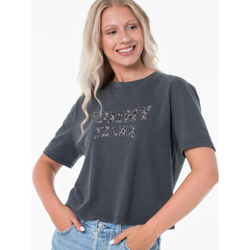 T-shirt boxy léopard varsity gris anthracite femme - Tommy Jeans