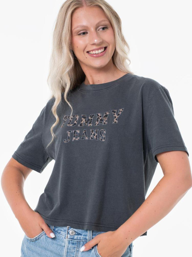 T-shirt boxy léopard varsity gris anthracite femme - Tommy Jeans