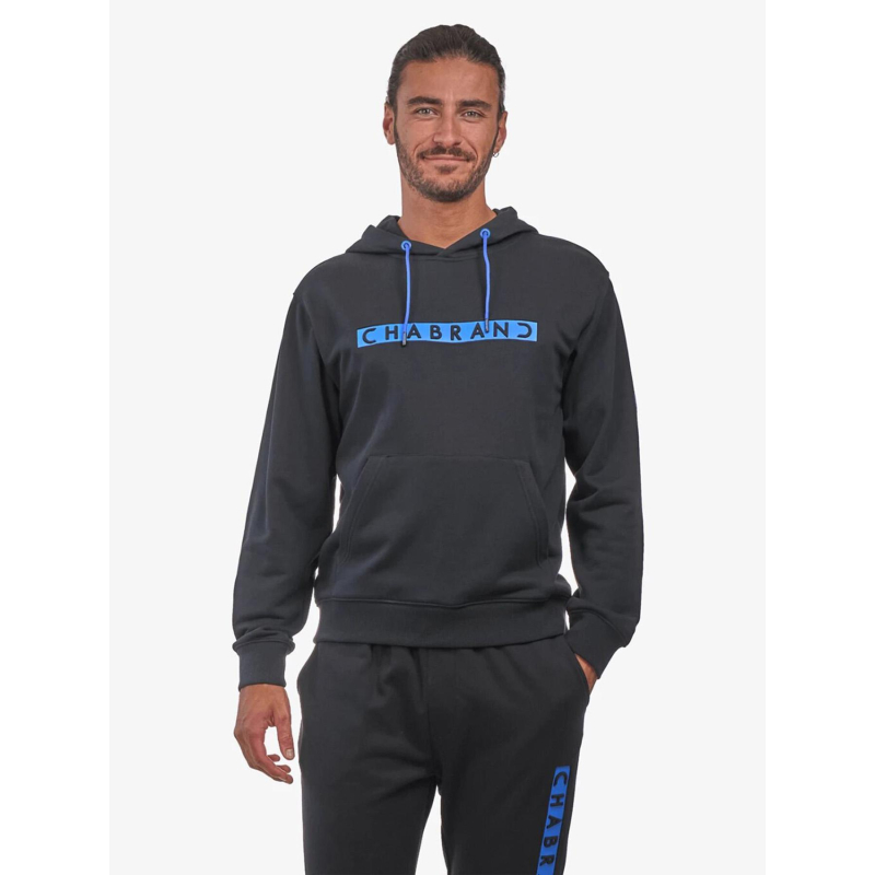Sweat à capuche logo cadre relief noir homme - Chabrand