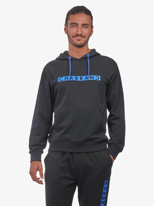 Sweat à capuche logo cadre relief noir homme - Chabrand