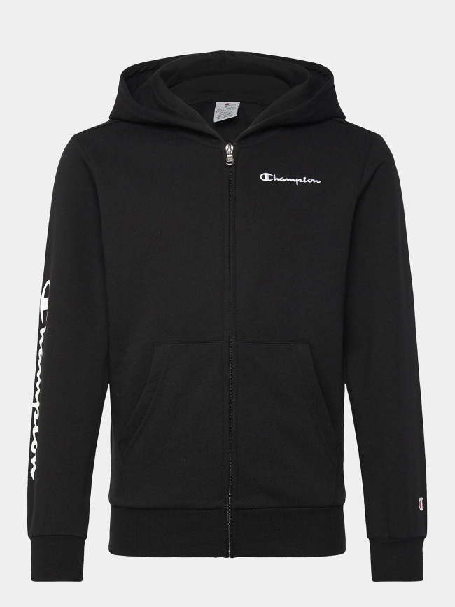 Sweat à capuche zippé lettrage brodé noir garçon - Champion