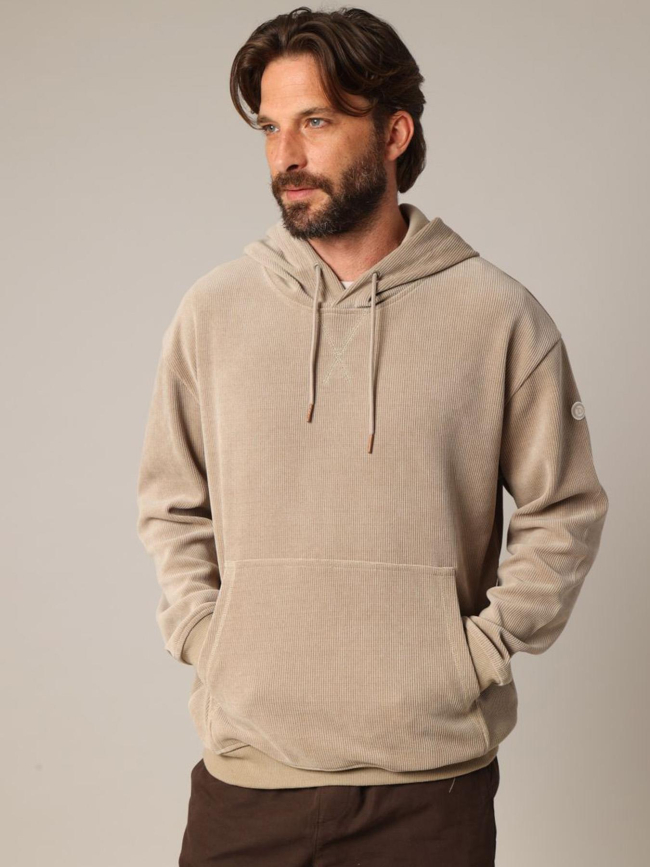 Sweat à capuche côtelé toroy beige homme - Deeluxe