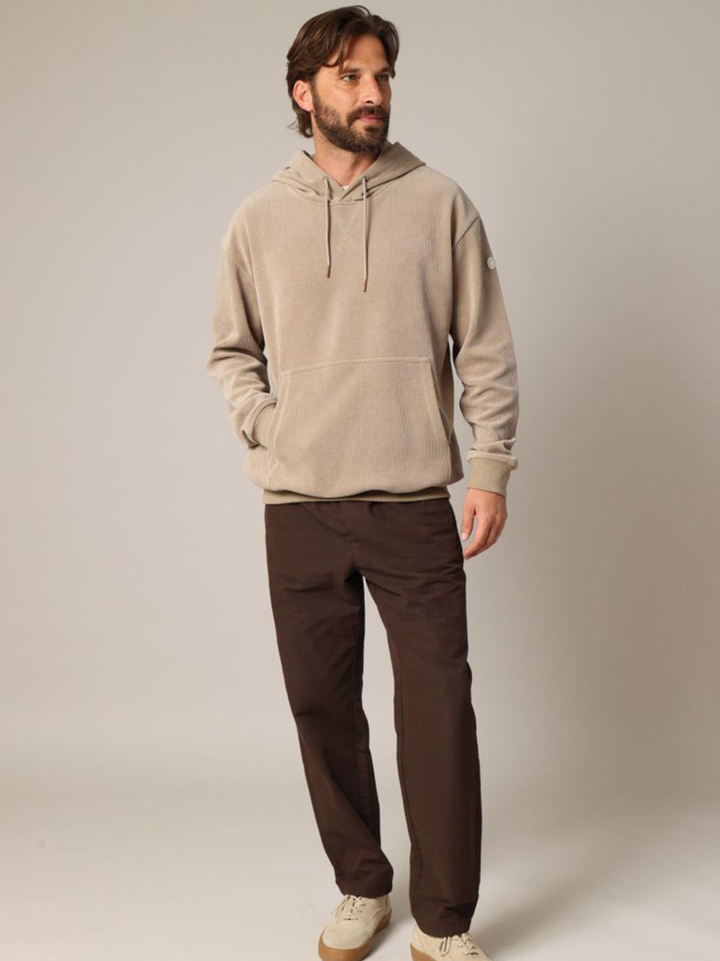 Sweat à capuche côtelé toroy beige homme - Deeluxe