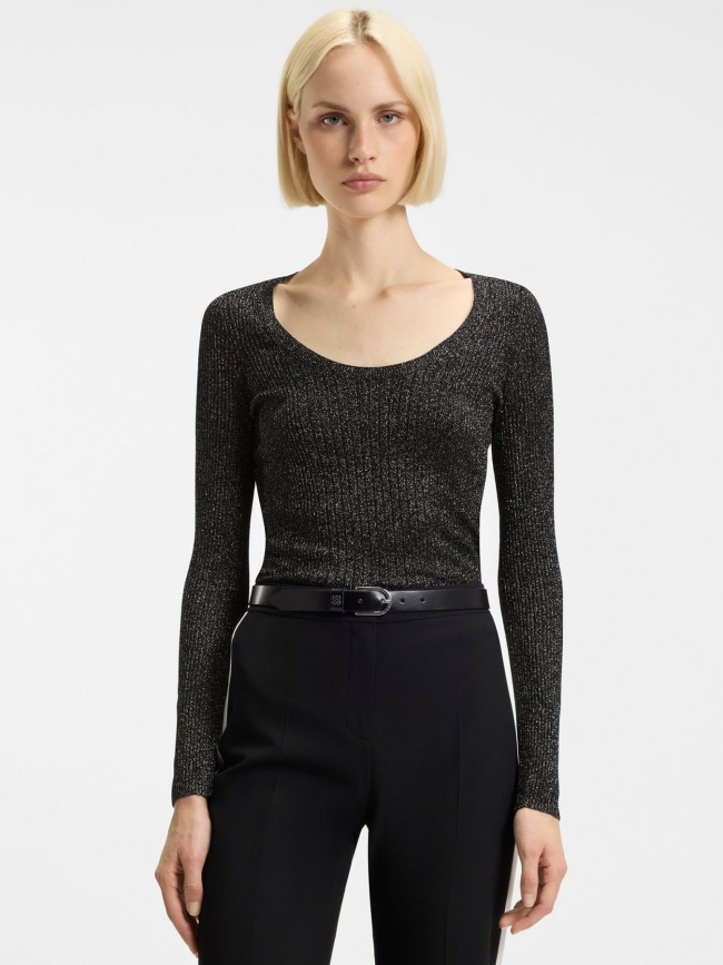 Top manches longues pailleté sunessiny noir femme - Hugo