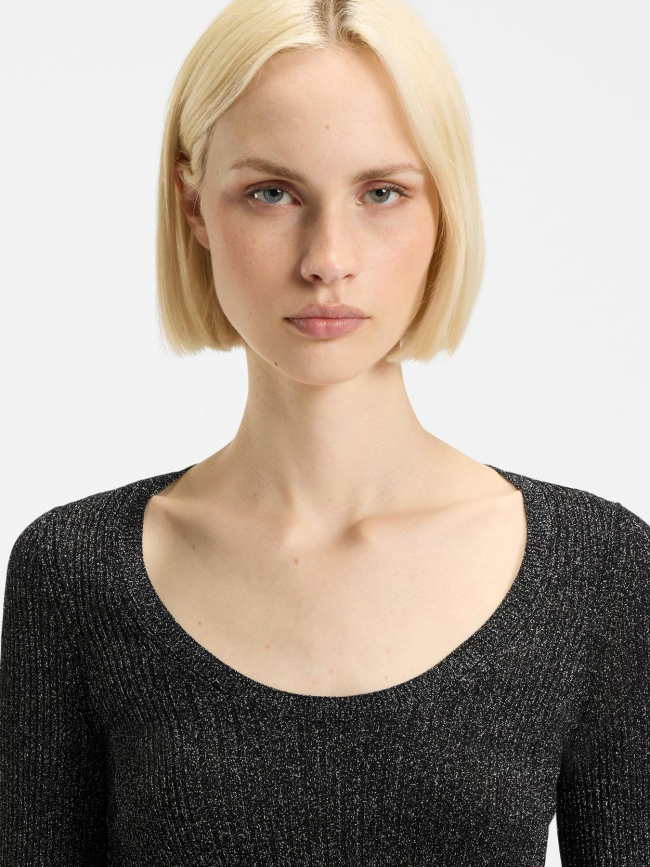 Top manches longues pailleté sunessiny noir femme - Hugo