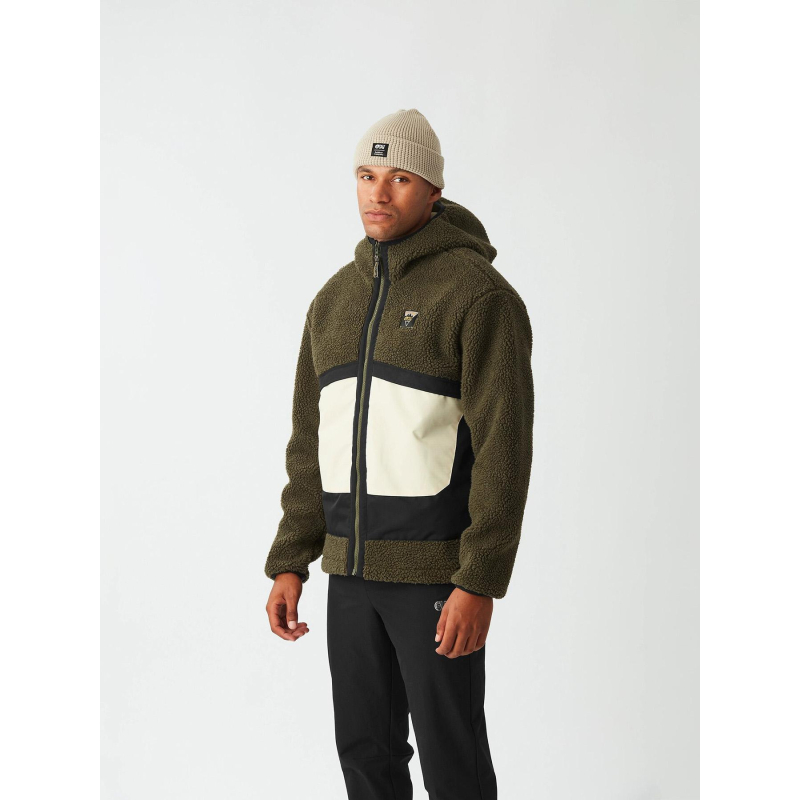 Sweat à capuche zippée polaire sherpa pmbton kaki homme - Picture