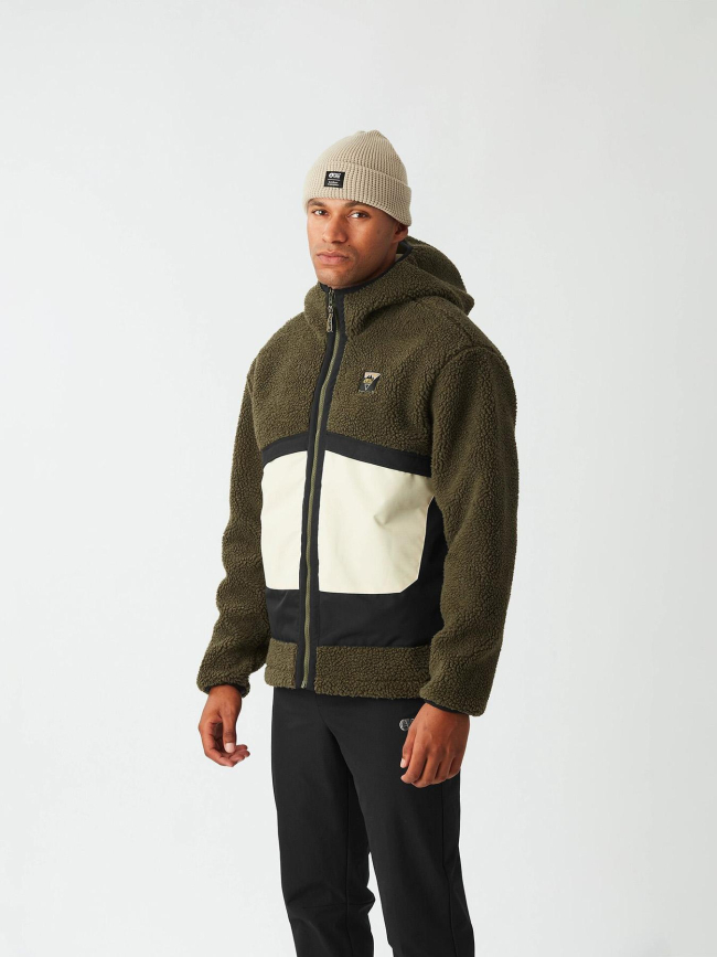 Sweat à capuche zippée polaire sherpa pmbton kaki homme - Picture
