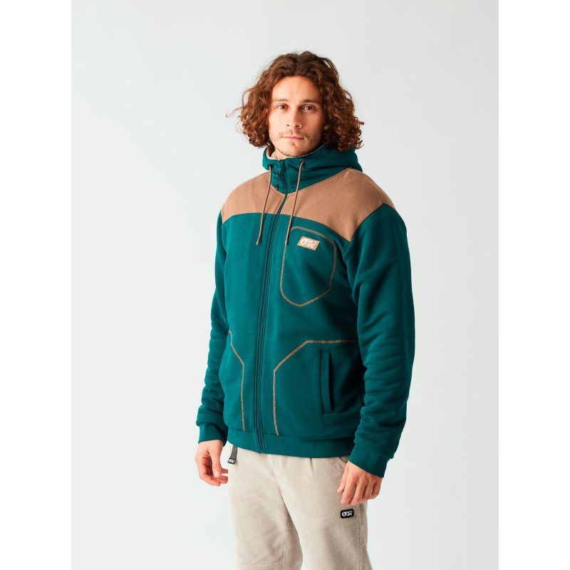 Sweat à capuche zippée fourré sherpa vert homme - Picture