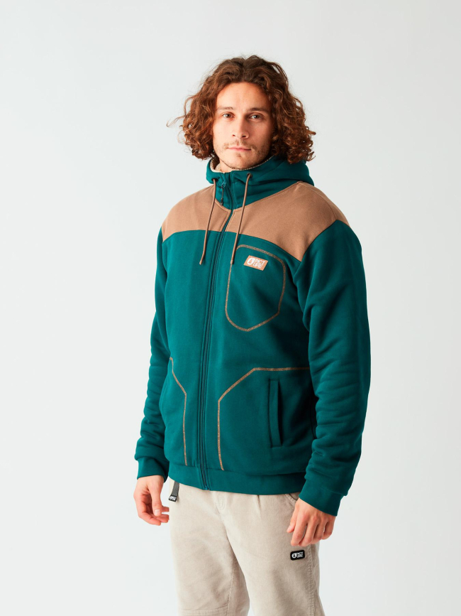 Sweat à capuche zippée fourré sherpa vert homme - Picture