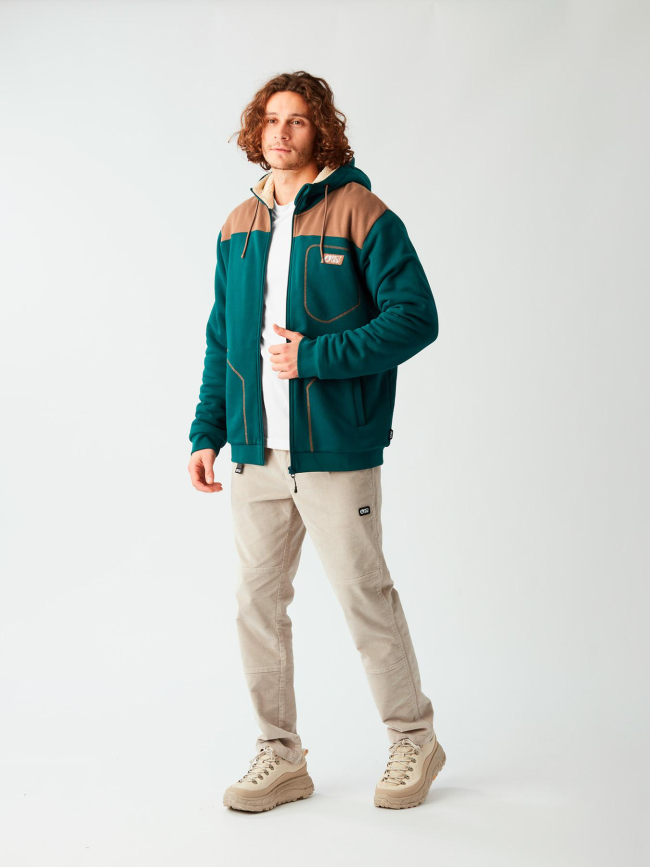 Sweat à capuche zippée fourré sherpa vert homme - Picture