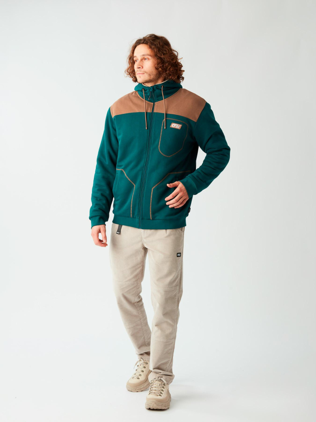 Sweat à capuche zippée fourré sherpa vert homme - Picture
