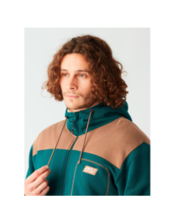 Sweat à capuche zippée fourré sherpa vert homme - Picture