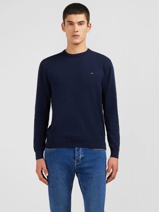 Pull col rond en coton épais bleu marine homme - Eden Park