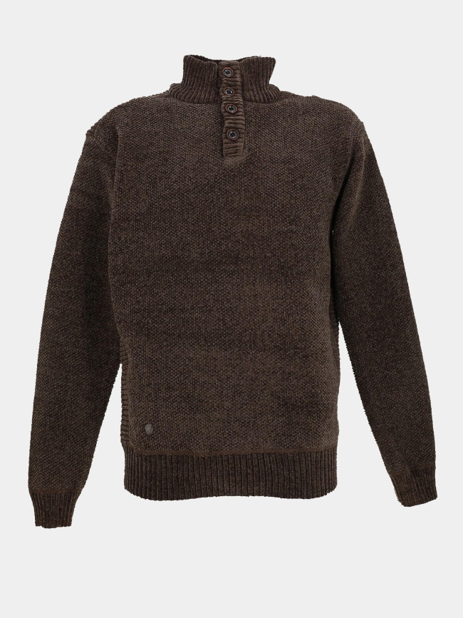 Pull à col boutonné intérieur polaire marron homme - RMS 26