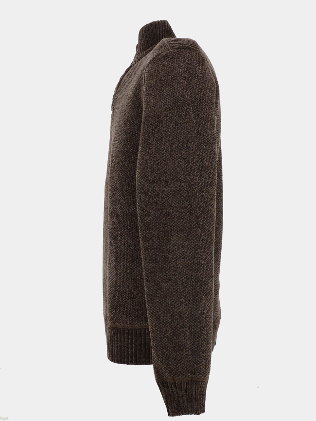 Pull à col boutonné intérieur polaire marron homme - RMS 26