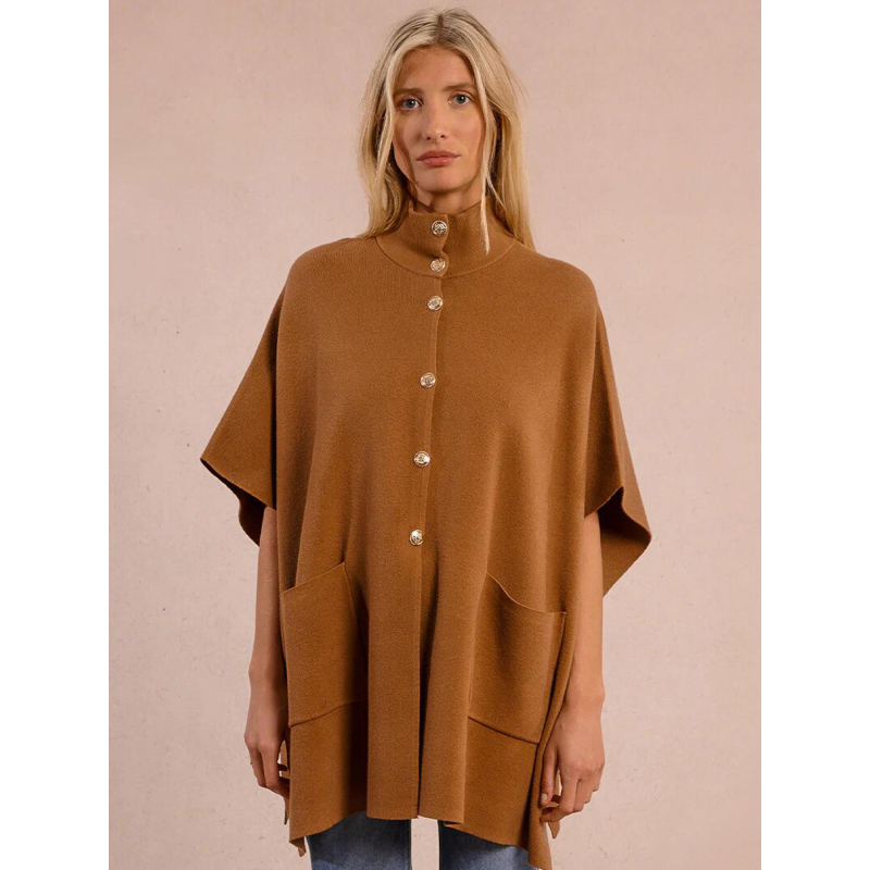 Cape longue boutonnée camel marron femme - Molly Bracken