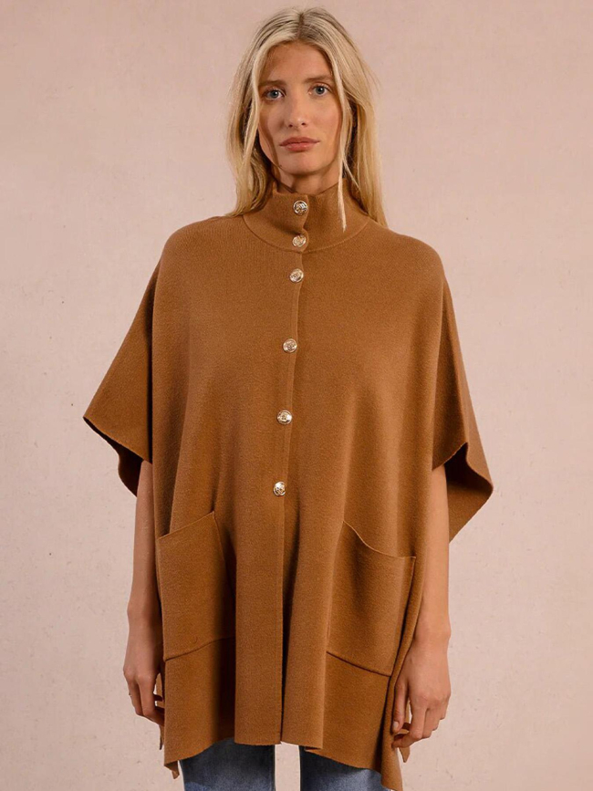 Cape longue boutonnée camel marron femme - Molly Bracken