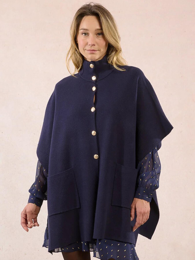 Cape longue boutonnée camel bleu femme - Molly Bracken