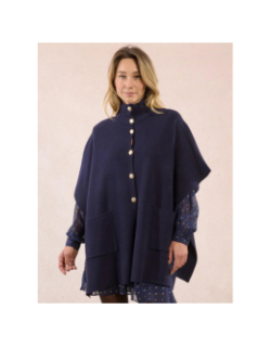 Cape longue boutonnée camel bleu femme - Molly Bracken