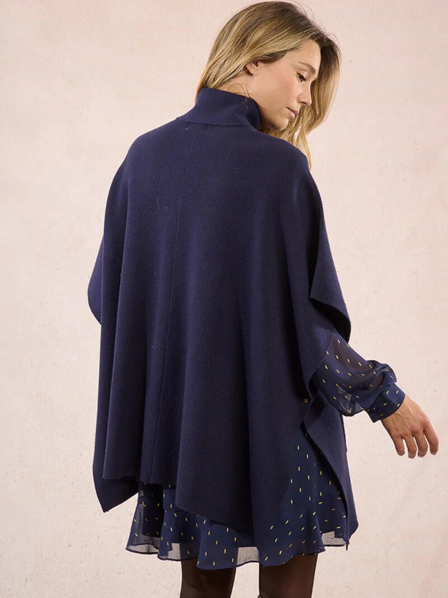 Cape longue boutonnée camel bleu femme - Molly Bracken