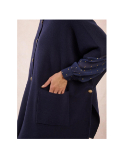 Cape longue boutonnée camel bleu femme - Molly Bracken