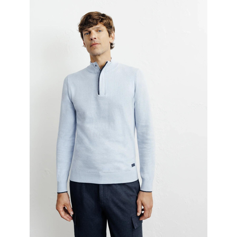 Pull à col montant demi zippé bacary bleu ciel homme - Izac