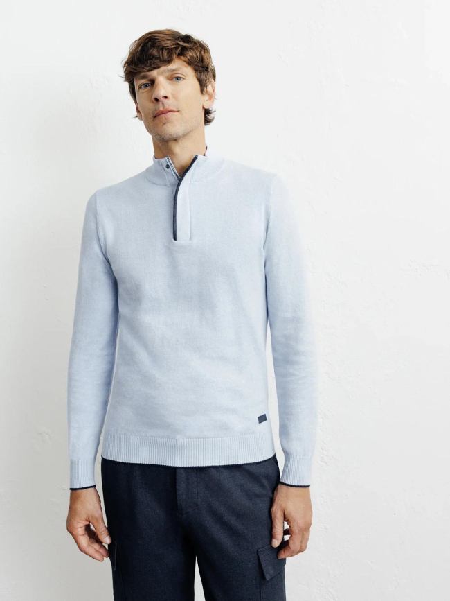 Pull à col montant demi zippé bacary bleu ciel homme - Izac