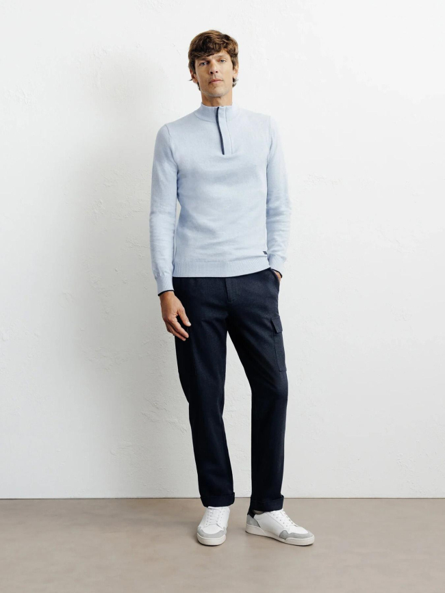 Pull à col montant demi zippé bacary bleu ciel homme - Izac