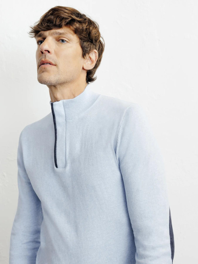 Pull à col montant demi zippé bacary bleu ciel homme - Izac