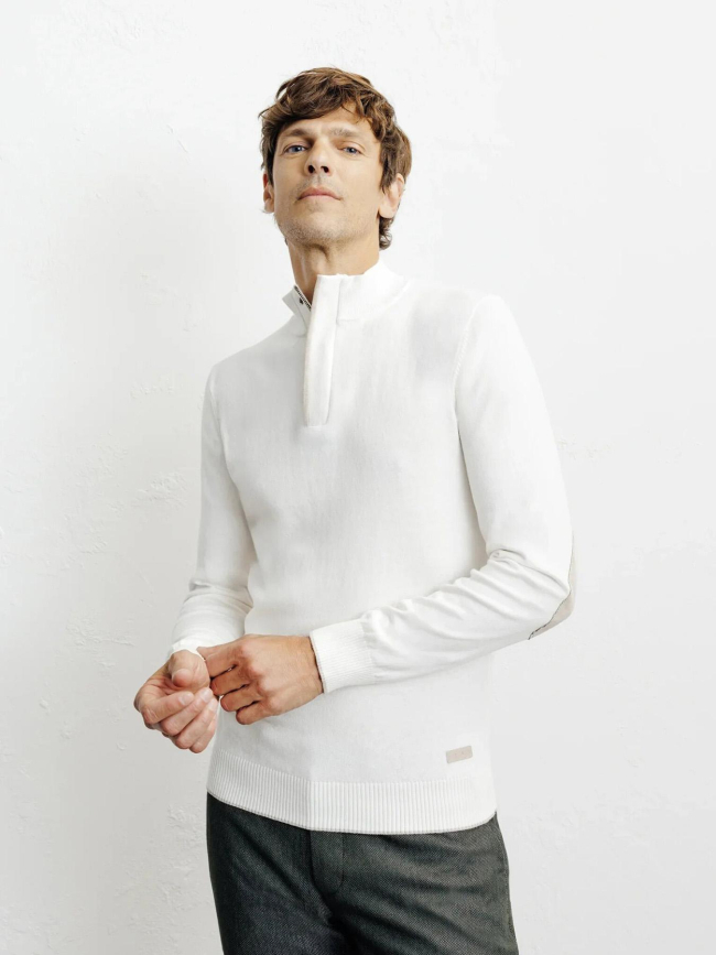 Pull à col montant demi zippé bacary écru homme - Izac
