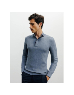 Pull à col montant demi zippé bacary bleu homme - Izac