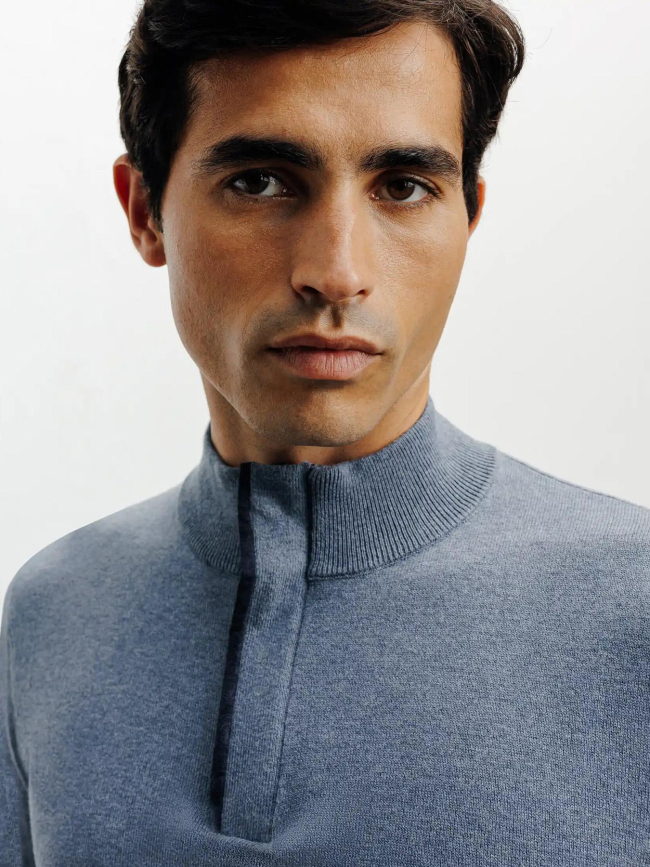 Pull à col montant demi zippé bacary bleu homme - Izac