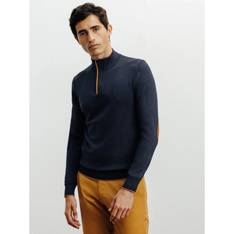 Pull à col montant demi zippé bacary bleu marine homme - Izac