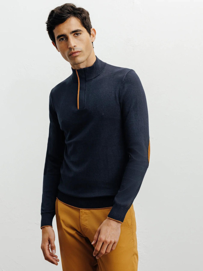 Pull à col montant demi zippé bacary bleu marine homme - Izac
