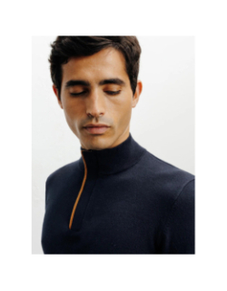 Pull à col montant demi zippé bacary bleu marine homme - Izac